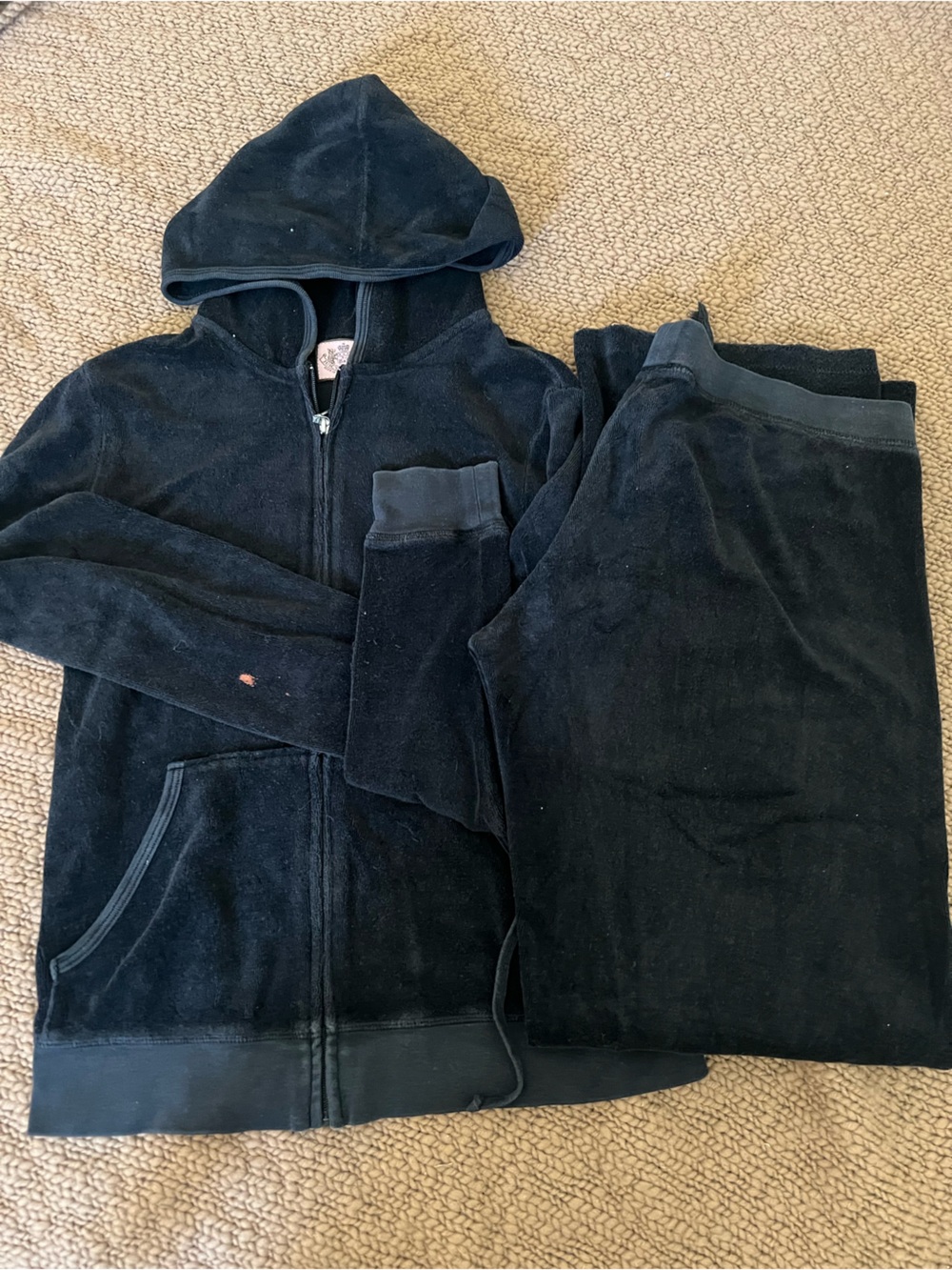 Juicy Couture Black Velour Hoodie with Pink Logo Tag